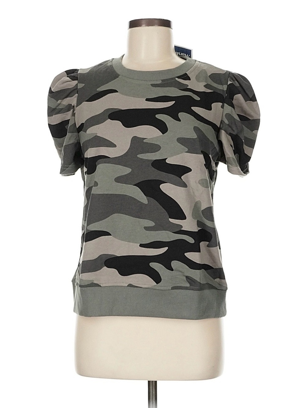 Cynthia Rowley Green Camo Puff Sleeve Crew Tee